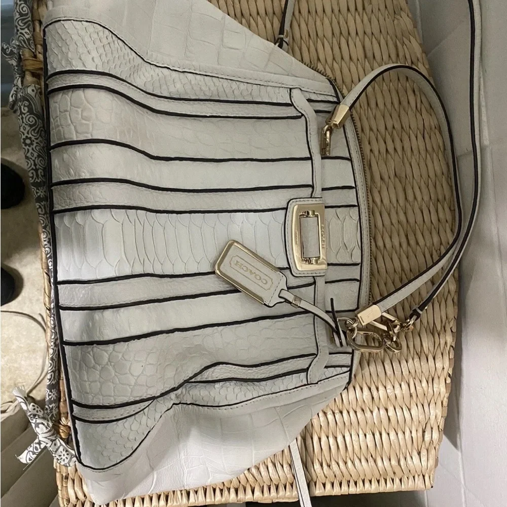 Coach White Embossed Satchel with Black Accents - Picture 10 of 13